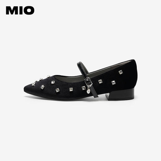 MIO米奥2026春季新款尖头低跟一字式扣带浅口单鞋水钻玛丽珍女鞋M261460106 商品图1