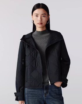 朗姿 简约休闲连帽羊毛短款棉服双向拉链外套LCGD98PHC001