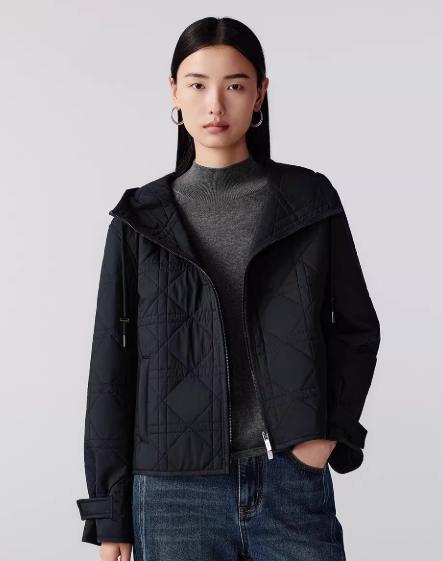 朗姿 简约休闲连帽羊毛短款棉服双向拉链外套LCGD98PHC001 商品图0