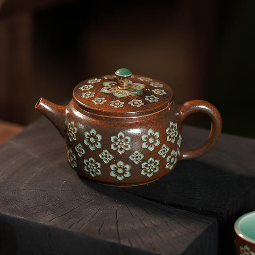 【样品】敦煌风宝相花茶壶单壶泡茶专用茶水分离家用陶瓷功夫茶具大唐宝相花青瓷一壶5杯茶具套装 商品图1