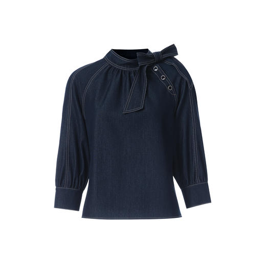 EITIE爱特爱蝴蝶结气质圆领时尚仿牛仔宽松显瘦2026春季新款小上衣A2613115 商品图6