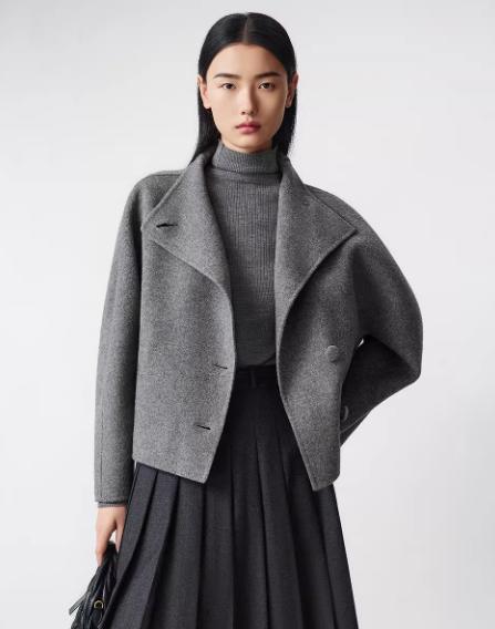 朗姿 高级感羊毛牦牛绒双面呢短款大衣毛呢外套LCGD98HHC004 商品图4