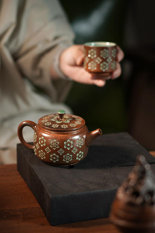 【样品】敦煌风宝相花茶壶单壶泡茶专用茶水分离家用陶瓷功夫茶具大唐宝相花青瓷一壶5杯茶具套装 商品图3