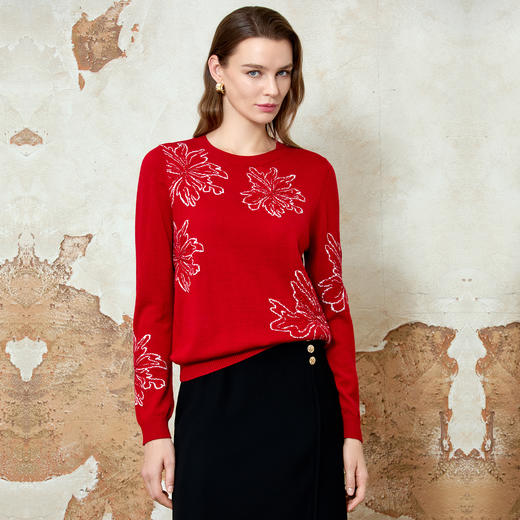 EITIE爱特爱春季新款时尚休闲宽松印花圆领舒适显瘦针织衫毛衣8101801 商品图1