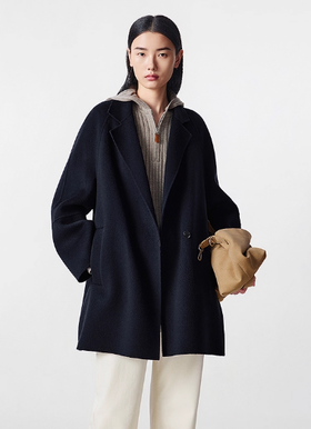 朗姿 气质羊毛羊绒双面呢中长款大衣毛呢外套LCGD98HMC001