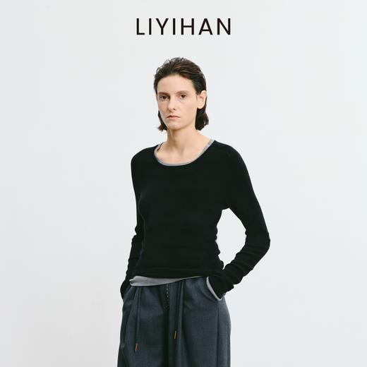LIYIHAN 2026春新款醋酸羊绒圆领灰色打底针织衫女毛衣小众设计感 商品图1