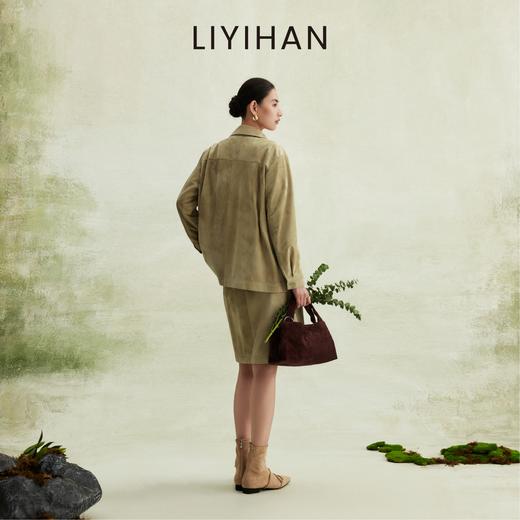 LIYIHAN 2026春新款通勤羊皮外套女杏绿色小众设计感衬衫夹克套装 商品图4