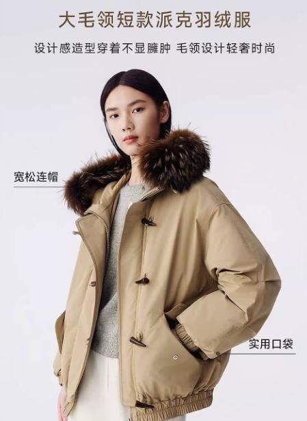 朗姿 【匈牙利白鹅绒】 大毛领短款派克羽绒服厚LCGD98OYC019 商品图6