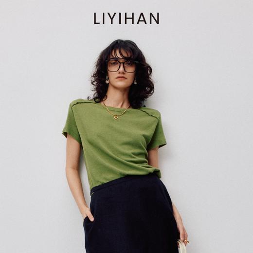 LIYIHAN2026春季新款通勤休闲刺绣T恤绿色圆领短袖小众设计感上衣 商品图0