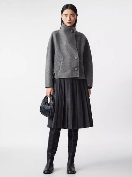 朗姿 高级感羊毛牦牛绒双面呢短款大衣毛呢外套LCGD98HHC004 商品图2