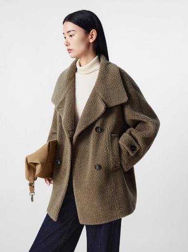 朗姿 气质高领双排扣羊剪绒大衣外套LCGD98TYC001 商品图2