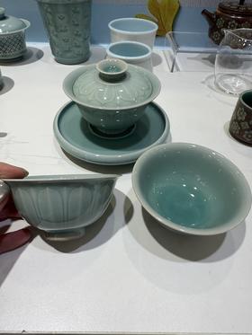 本土斋青瓷莲瓣茶具套装1壶2杯