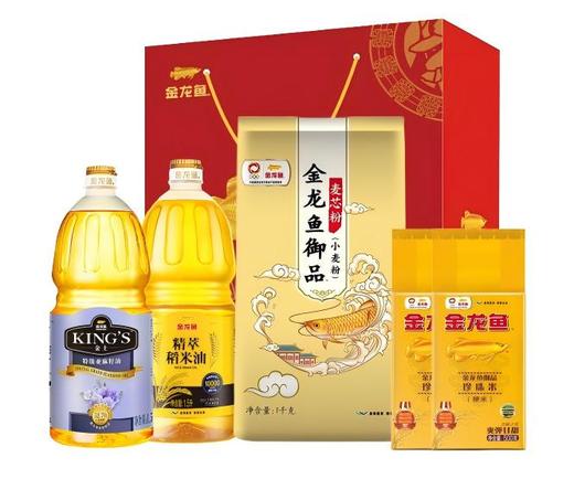 ASZ 金龙鱼自组礼盒5KG（金龙鱼KING'S特级亚麻籽油/压榨/1.5L*1 金龙鱼精萃稻米油1.5L*1 金龙鱼御品麦芯粉1kg*1 金龙鱼御品珍珠500g*2） 商品图0