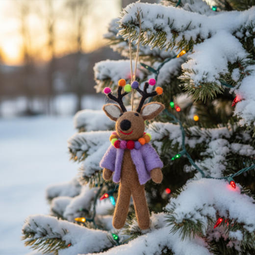 北京仓｜Felt So Good-Donner the Neon Reindeer-霓虹驯鹿 唐纳 羊毛毡 圣诞挂件［英国设计师］ 商品图0