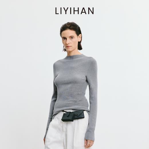 LIYIHAN 2026春季新款醋酸羊绒灰色半高领打底针织衫女毛衣设计感 商品图1