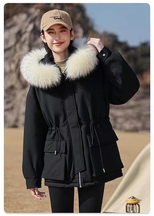 【自营】限时秒杀！亏本清仓，不参与退货！！真毛领有质感【羽绒服】含绒量90%。派克羽绒收腰品质高密面料可抽绳中款羽绒服-喜出 商品图4