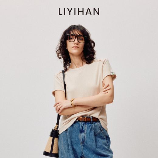 LIYIHAN2026春季新款通勤休闲刺绣T恤绿色圆领短袖小众设计感上衣 商品图3