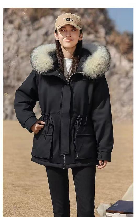 【自营】限时秒杀！亏本清仓，不参与退货！！真毛领有质感【羽绒服】含绒量90%。派克羽绒收腰品质高密面料可抽绳中款羽绒服-喜出 商品图6