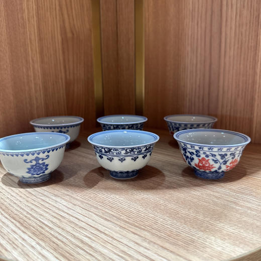 成艺工坊高档功夫茶器茶碗陶瓷茶具青花系列主人杯6杯装 商品图2