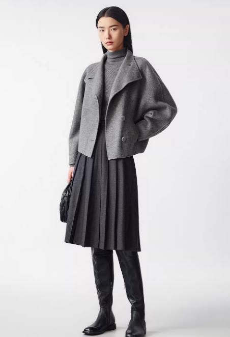 朗姿 高级感羊毛牦牛绒双面呢短款大衣毛呢外套LCGD98HHC004 商品图8