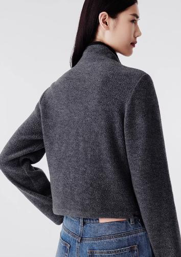 朗姿 休闲针织短外套女翻领拼色抽绳上衣LCGD98JJP001 商品图4