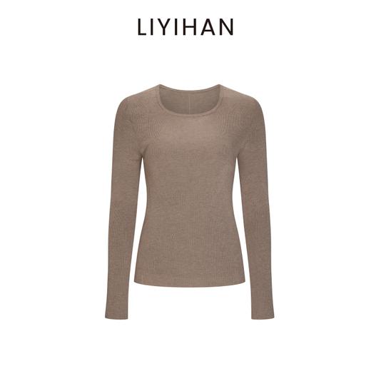 LIYIHAN 2026春新款醋酸羊绒圆领灰色打底针织衫女毛衣小众设计感 商品图4