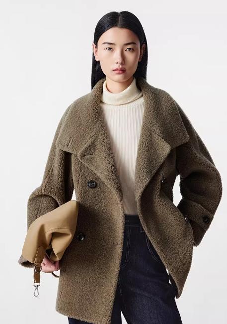 朗姿 气质高领双排扣羊剪绒大衣外套LCGD98TYC001 商品图0