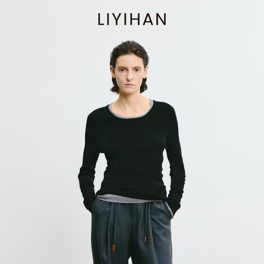 LIYIHAN 2026春新款醋酸羊绒圆领灰色打底针织衫女毛衣小众设计感 商品图3