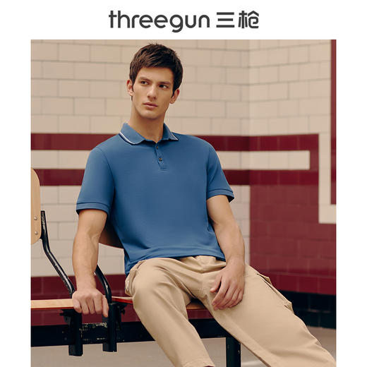 Threegun三枪 【丝柔棉珠地网眼】翻领商务休闲男士短袖T恤POLO衫-10499A011 商品图2
