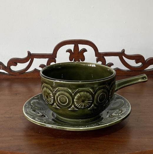 英国1970sTAMS绿色系列陶瓷手柄汤碗碟组合 B0295 商品图0