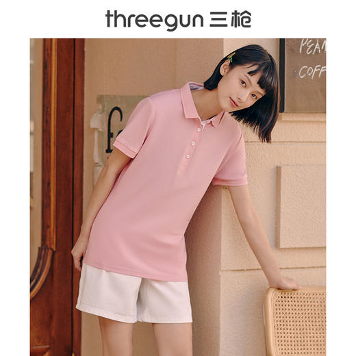 Threegun三枪 【丝柔棉珠地网眼】翻领商务休闲女士短袖T恤POLO衫-10500A011 商品图2