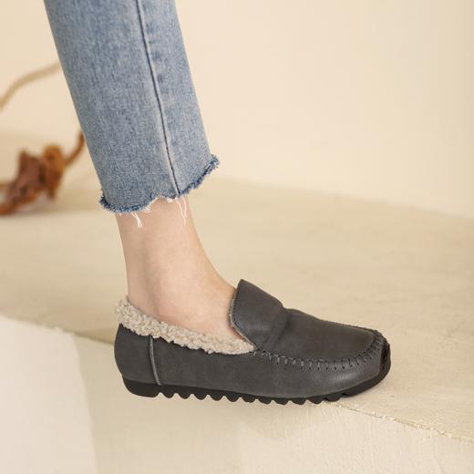 西村名物2025年冬季新款软底豆豆鞋女舒适复古加绒毛毛鞋T25DM46108 商品图10