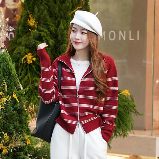 【特价不退换】【预售7天】良木礼条纹拉链开衫（2686F） 商品图6