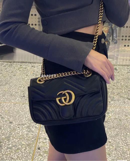Gucci 马蒙 小号 黑金 牛皮 双g 链条包 商品图2