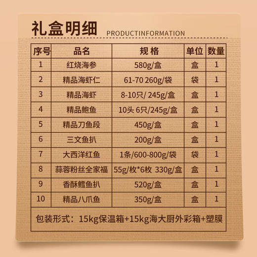 【直送到家】海大厨海鲜礼盒A2如意吉祥3780g 年货送礼 含海参鲍鱼海虾10种7.5斤 商品图2
