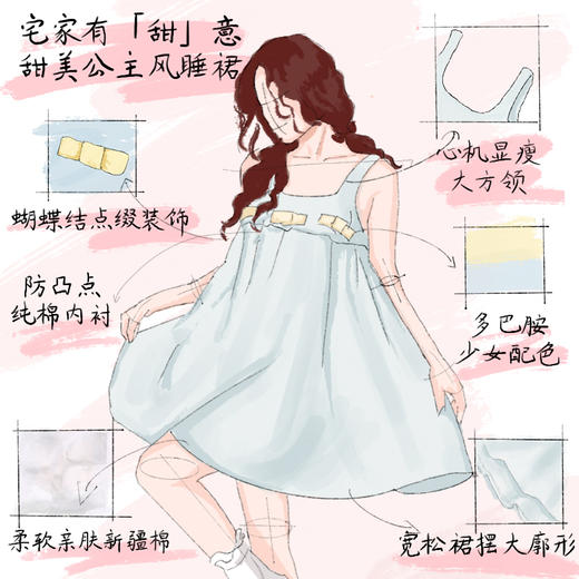 好奇蜜斯吊带睡裙女家居服甜美舒适春夏纯欲风可爱可外穿纯棉-梅宝 商品图2