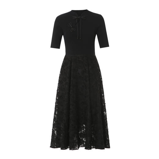 EITIE爱特爱气质新中式立领盘扣显瘦黑色连衣裙春季新款8107803 商品图5