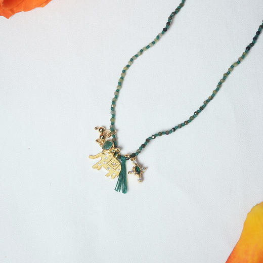 北京仓｜DELPHES-HINA-月亮女神 大象 绿宝石 吊坠 项链［法国设计师］ 商品图1