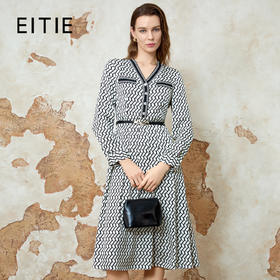 EITIE爱特爱温柔气质V领收腰显瘦印花连衣裙春季新款8107801