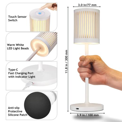 意大利 栅栏造型灯罩 无线充电LED台灯 5000mAh锂电池 全金属机身 IP54防水 商品图4