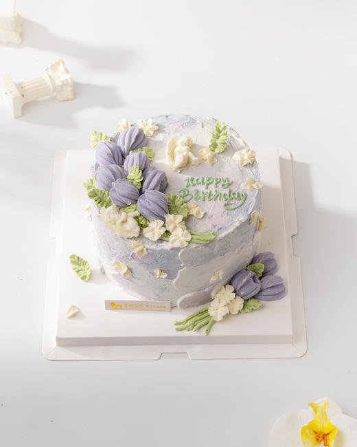紫色郁金香花朵生日蛋糕 商品图0