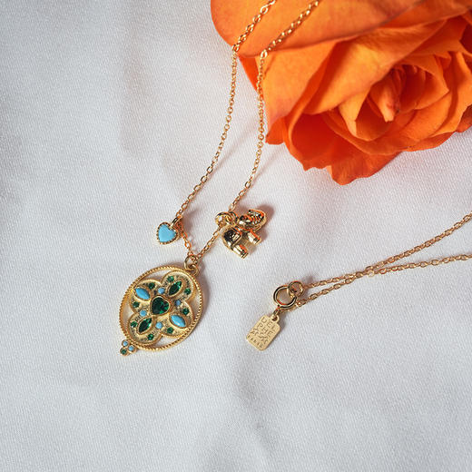 订购10周到｜DELPHES-GARDENIA-栀子花 护符花 大象 松石 绿色 吊坠 项链［法国设计师］ 商品图1