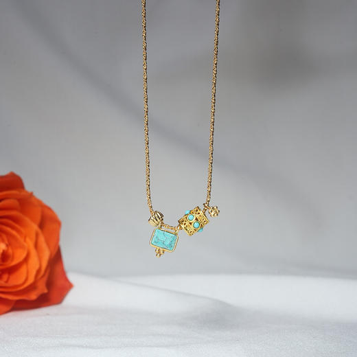 北京仓｜DELPHES-CAMELLIA-山茶花 祈祷轮 松石 项链［法国设计师］ 商品图1