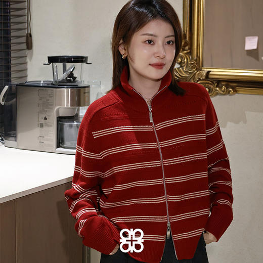 【特价不退换】【预售7天】良木礼条纹拉链开衫（2686F） 商品图5