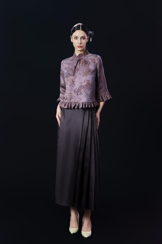 荷言HEYEN 楼上曲 立领A字形喇叭袖桑蚕丝上衣 荷叶边下摆+袖口 商品图0