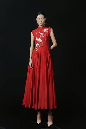 荷言HEYEN 观澜 无袖细闪银丝旗袍礼服 手工钉珠+玉兰刺绣新款高定