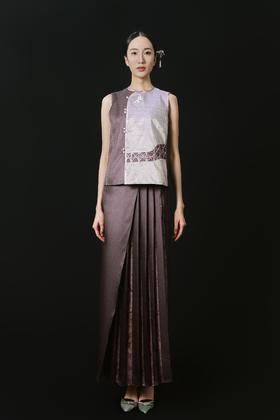 荷言HEYEN 潮溪 小马紫香云纱紫色真丝拼接马面裙 不规则腰头缀一字扣