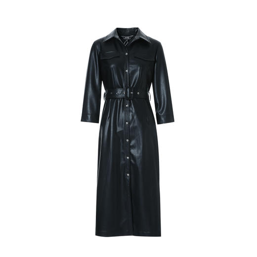 EITIE爱特爱春季新款复古时尚干练气质百搭衬衫式皮衣连衣裙8107805 商品图5