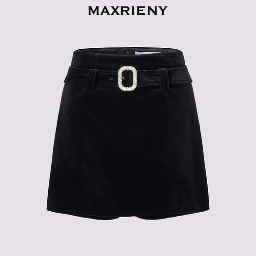 MAXRIENY法式复古丝绒短裙25冬季新款慵懒感穿搭a字修身高腰半裙(货号:MS86SK521) 商品图4