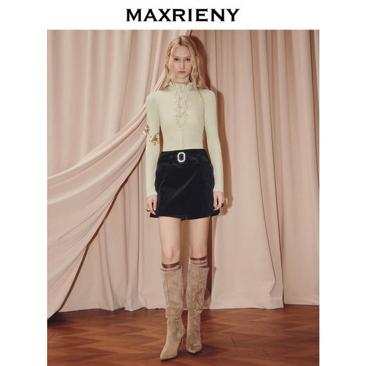 MAXRIENY法式复古丝绒短裙25冬季新款慵懒感穿搭a字修身高腰半裙(货号:MS86SK521) 商品图1